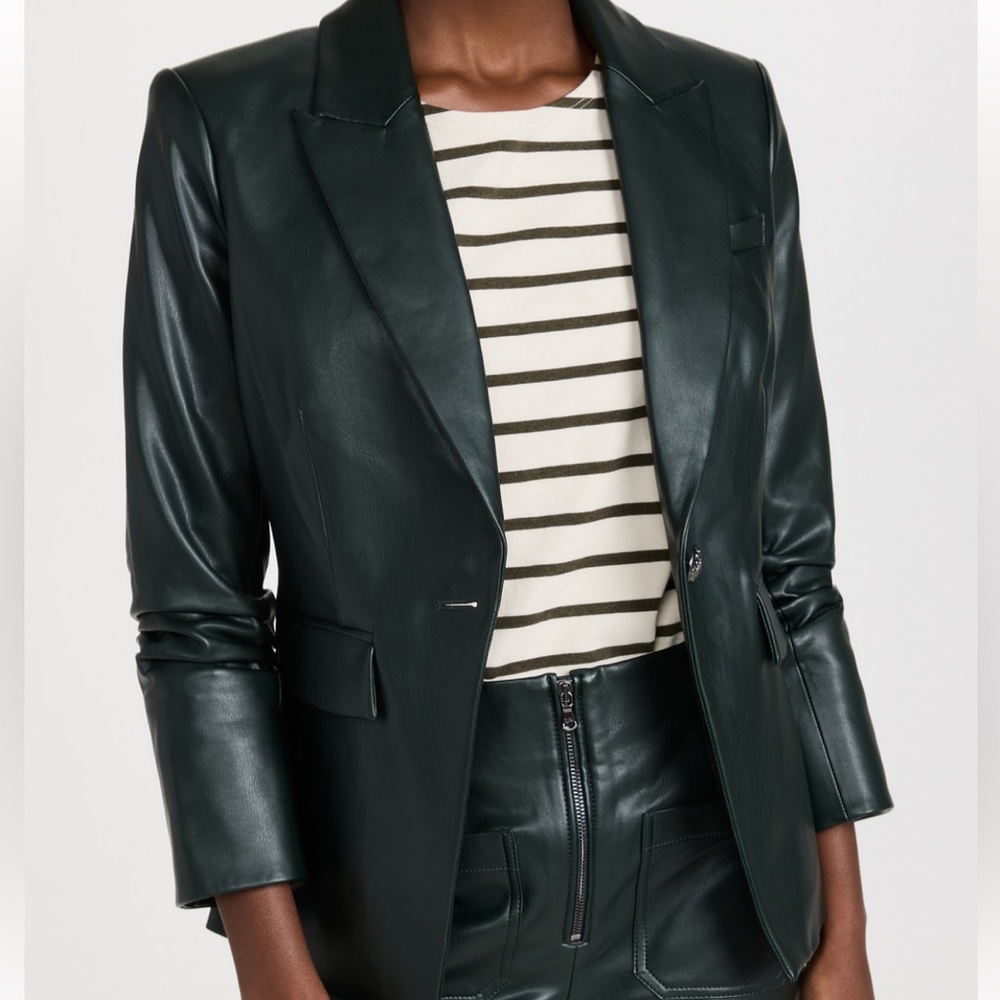 Veronica Beard Dark Green Faux Leather Blazer